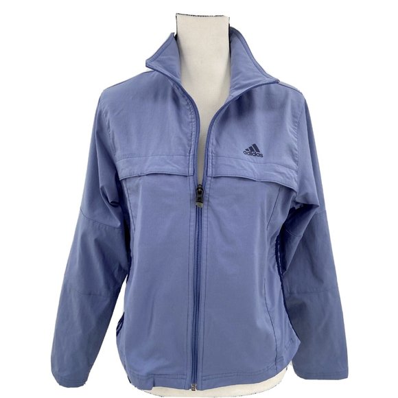 VTG Adidas Women's Jacket Sz L Periwinkle Blue 3 Stripe Full Zip Vented Y2K - Picture 6 of 11